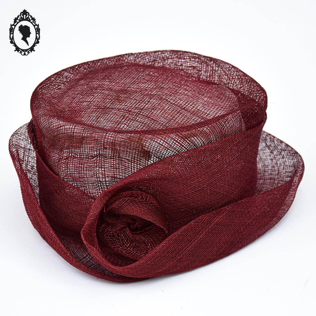 Chapeau femme cérémonie rouge bordeaux JOA NELL sisal paille NEUF Taille S ou 55 cm
