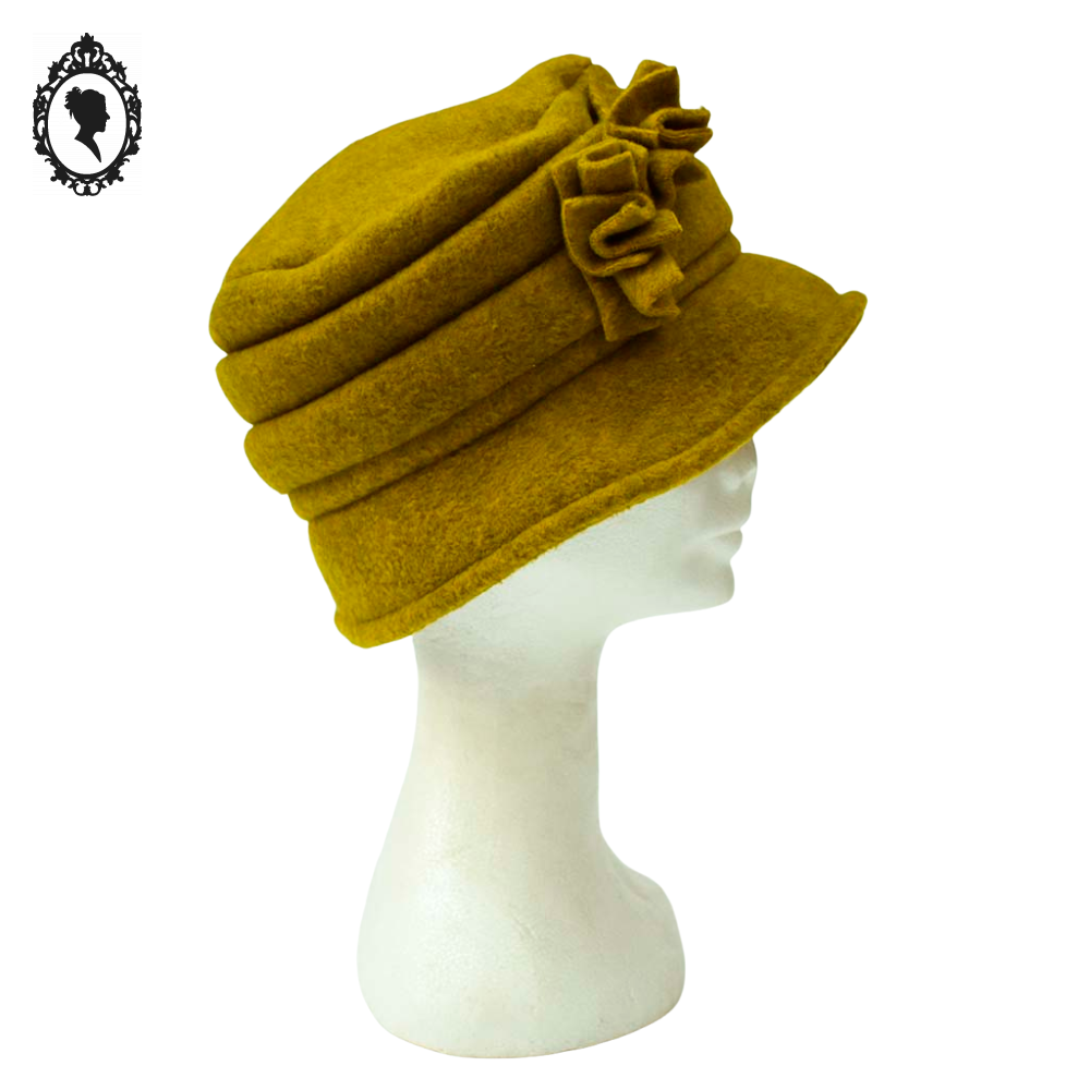 Chic Chapeau femme polaire vert jaune forme cloche NEUF Taille S M 55 - 56 cm