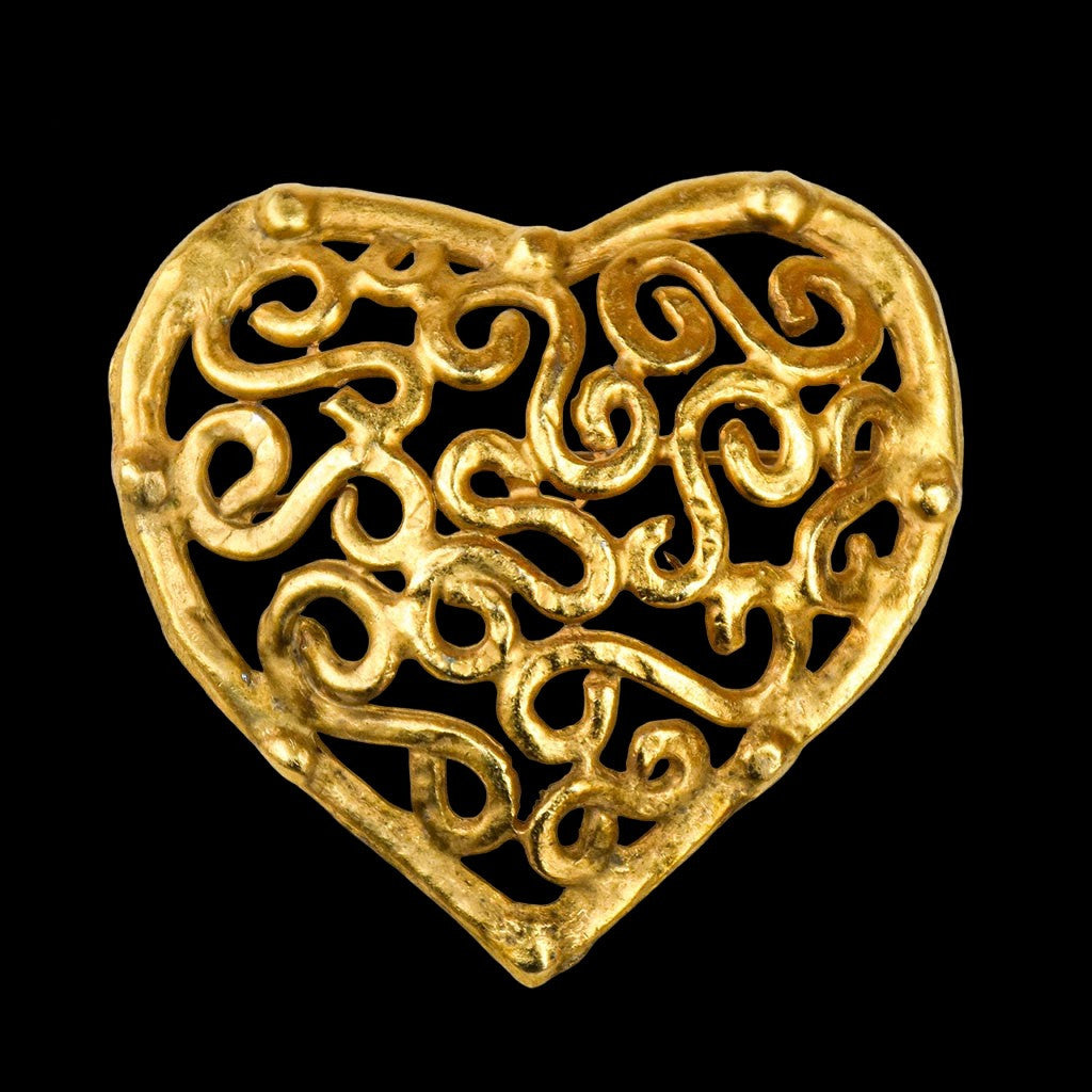 Chic broche cœur métal doré ajouré style Edouard Rambaud bijoux vintage