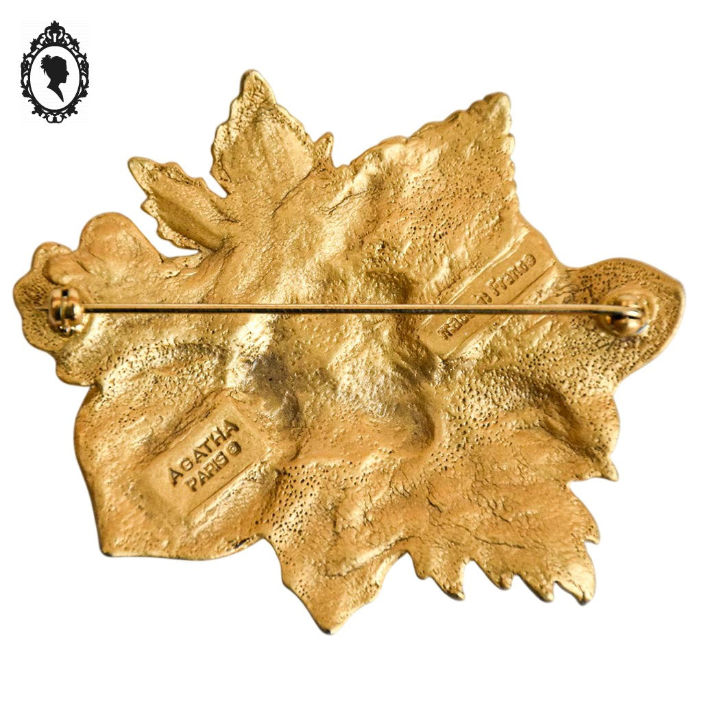 Chic broche dorée feuille feuillage Agatha Paris vintage