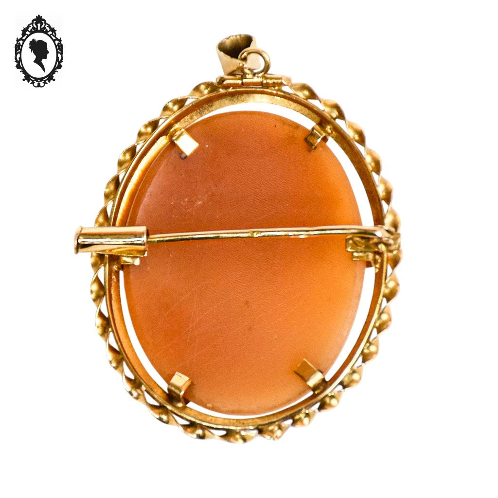 Chic camée broche pendentif en or jaune 18 carats orange blanc doré