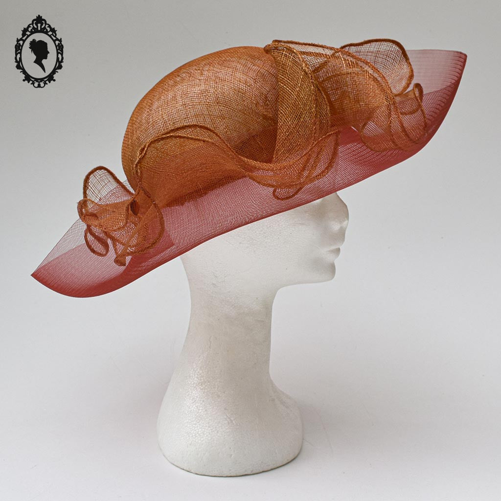 Chic chapeau femme mariage rouge orange cuivré Anne Boisson NEUF T S / 55 cm