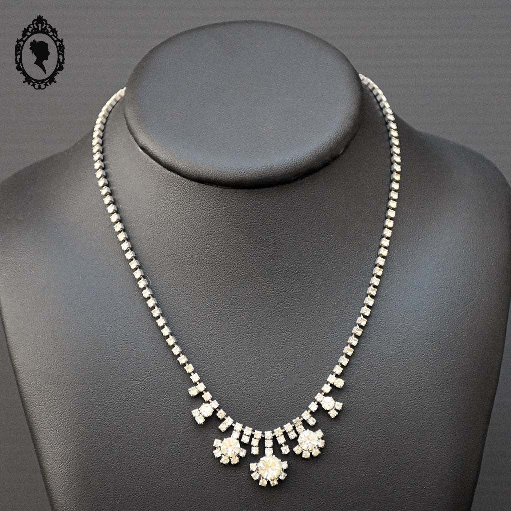 Chic collier de princesse strass faux diamants métal gris vintage