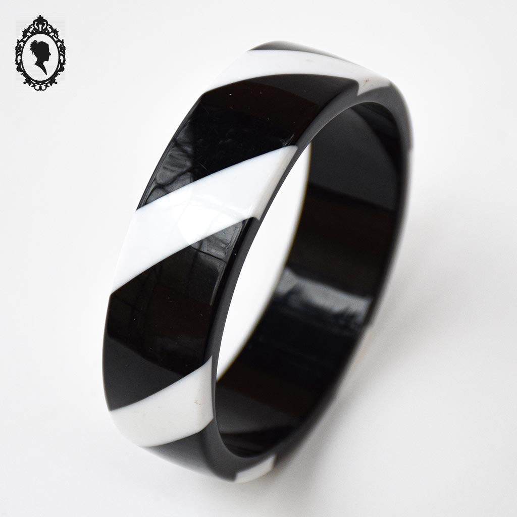 Chic gros bracelet rigide jonc large résine noir et blanc