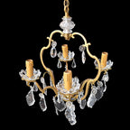 Chic lustre cage à pampilles en bronze doré 5 feux ancien vintage