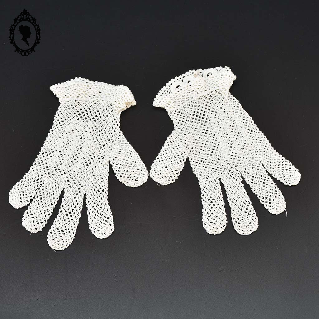 Chic paire de gant en crochet ajouré beige jeune fille enfant ancien vintage
