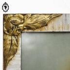 Chromo Sacré cœur de la Vierge Marie dans cadre bois sculpté beige et doré H 56 cm Art nouveau