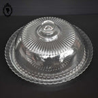 Cloche à fromage transparente en verre strié blanc avec assiette plateau