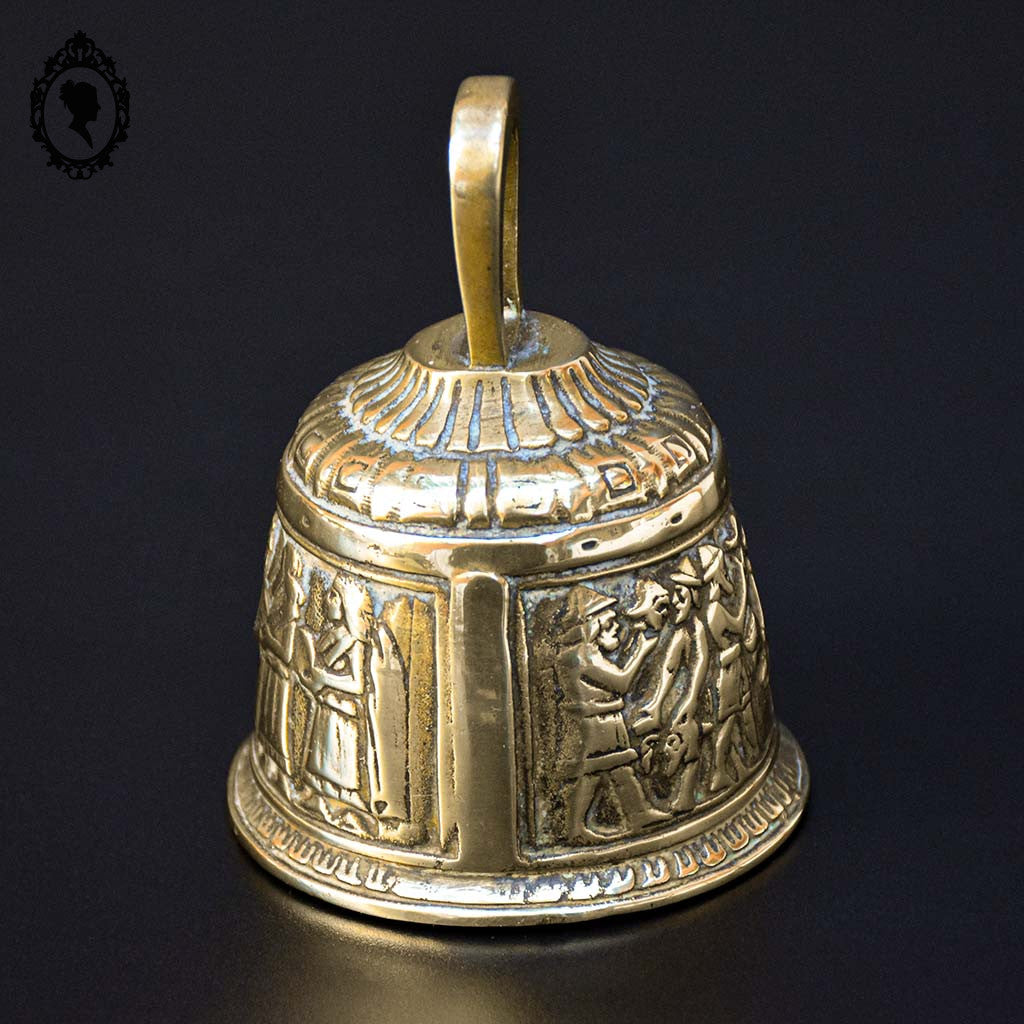 Cloche grelot, clochette de table bronze doré scène personnage vintage ancien