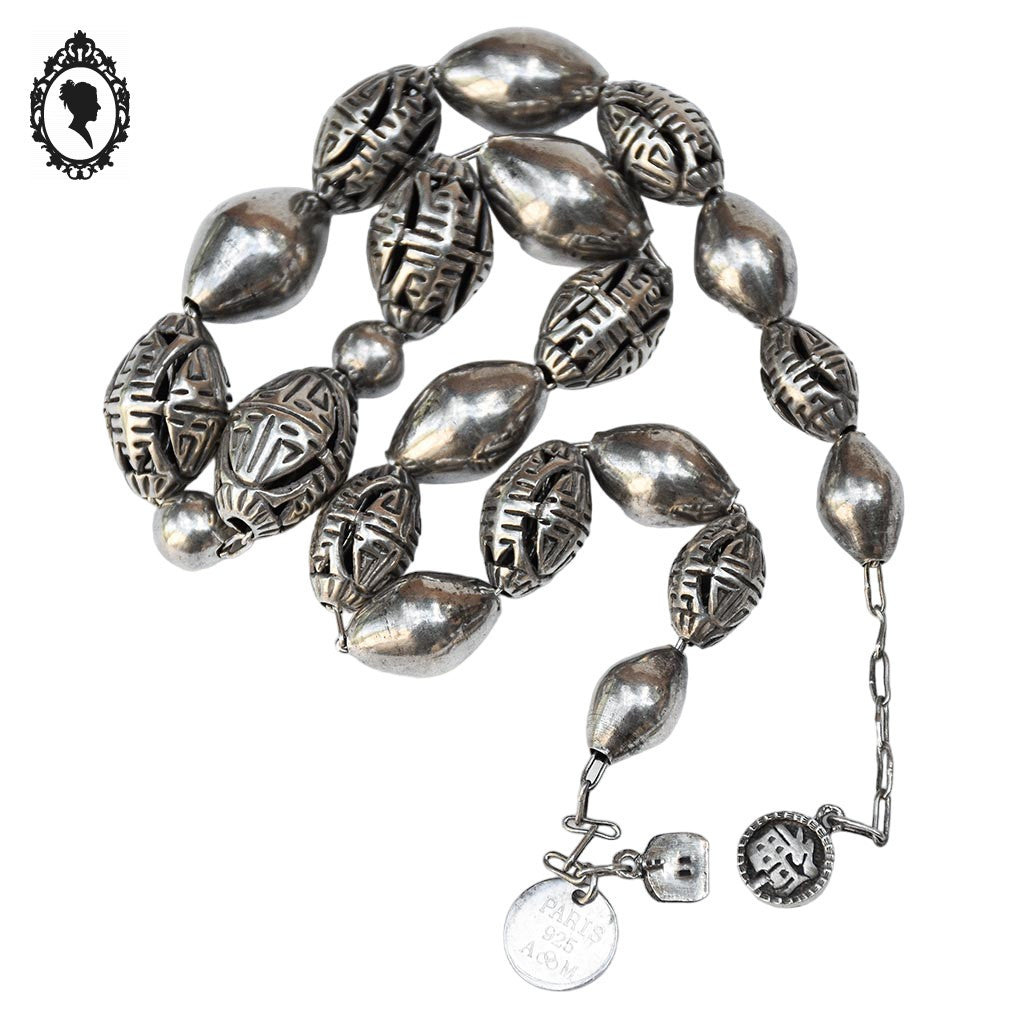 Collier ZAG style asiatique argenté grosses perles chaîne