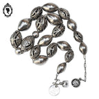 Collier ZAG style asiatique argenté grosses perles chaîne