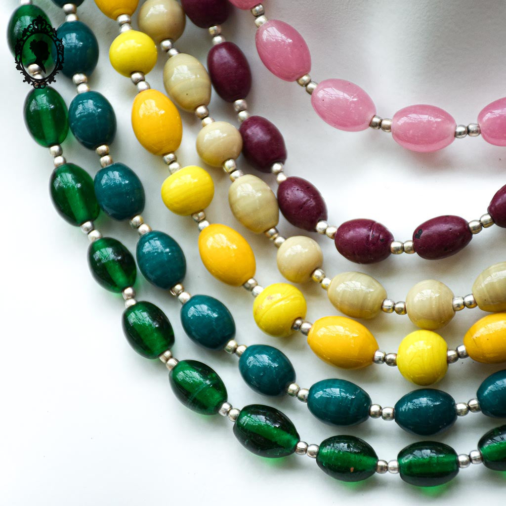 Collier multi couleurs coloré 6 rangs perles en verre fantaisie vintage