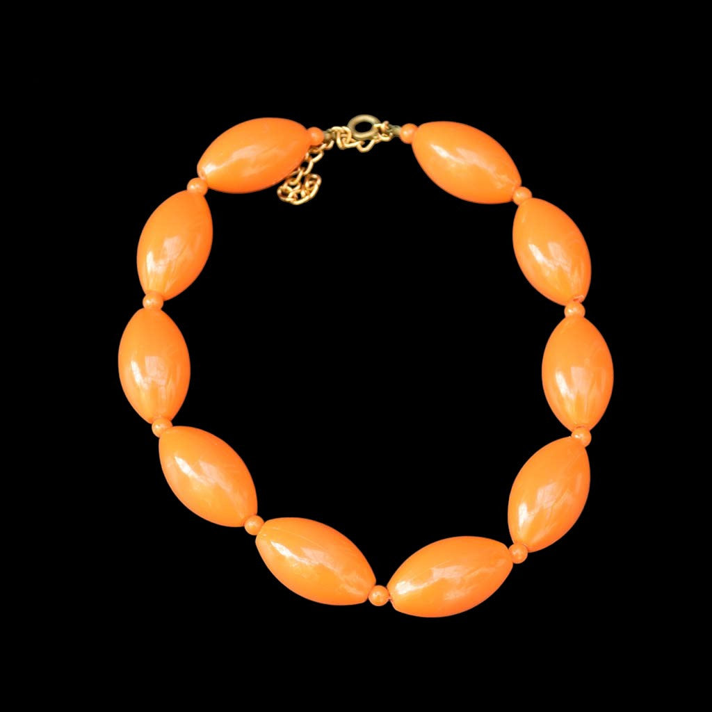 Collier perles orange ras de cou vintage 1970 1980