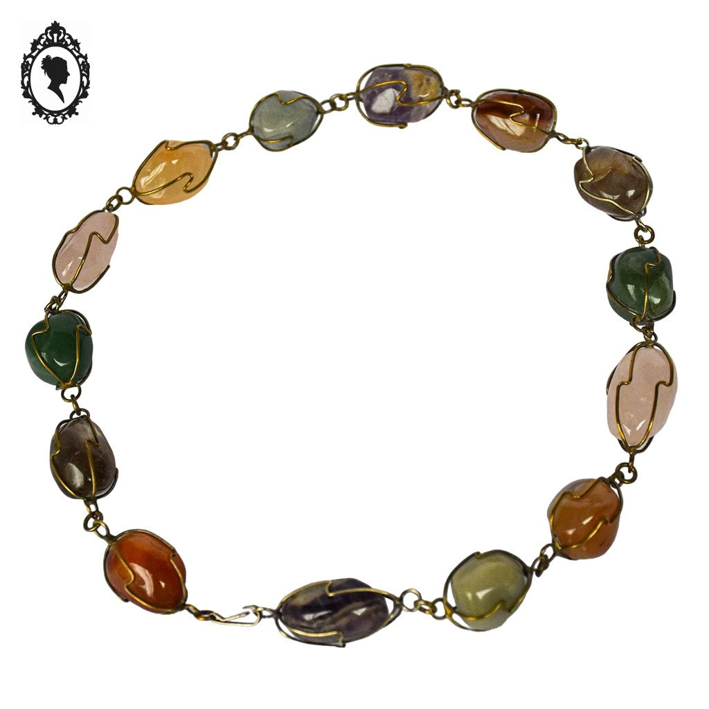 Collier pierres multi couleurs filigrane métal doré  vintage