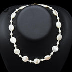 Collier ras de cou perles de nacre plates et rondes beige vintage