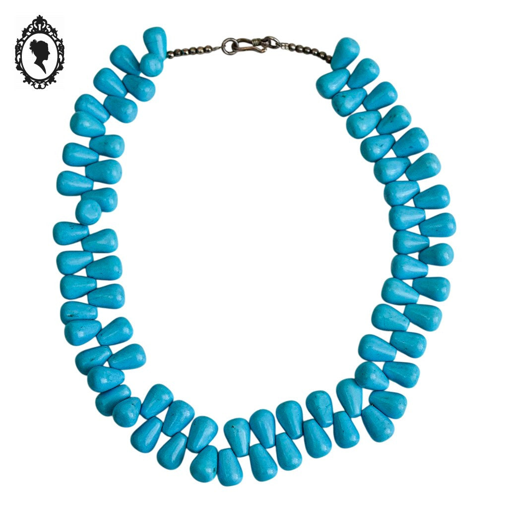 Collier véritable pierre de howlite teintée bleu turquoise vintage