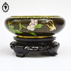 Coupe chinoise en email émaux cloisonnés noir laiton D 18 cm vintage