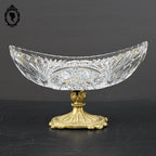 Coupelle sur pied serviteur plat coupe ovale piédouche en cristal et laiton H 15 L 31 cm