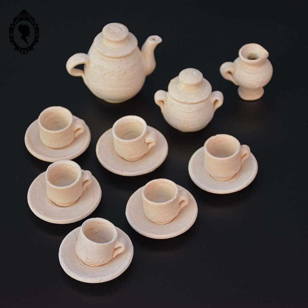Dînette service 6 tasses à café pots cafetière sucrier miniature terre cuite beige