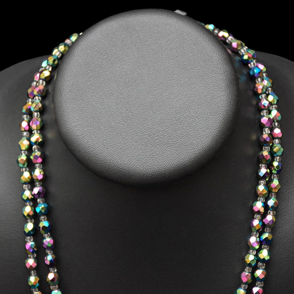 Élégant collier en cristal aurore boréale noir 2 rangs bijou ancien vintage
