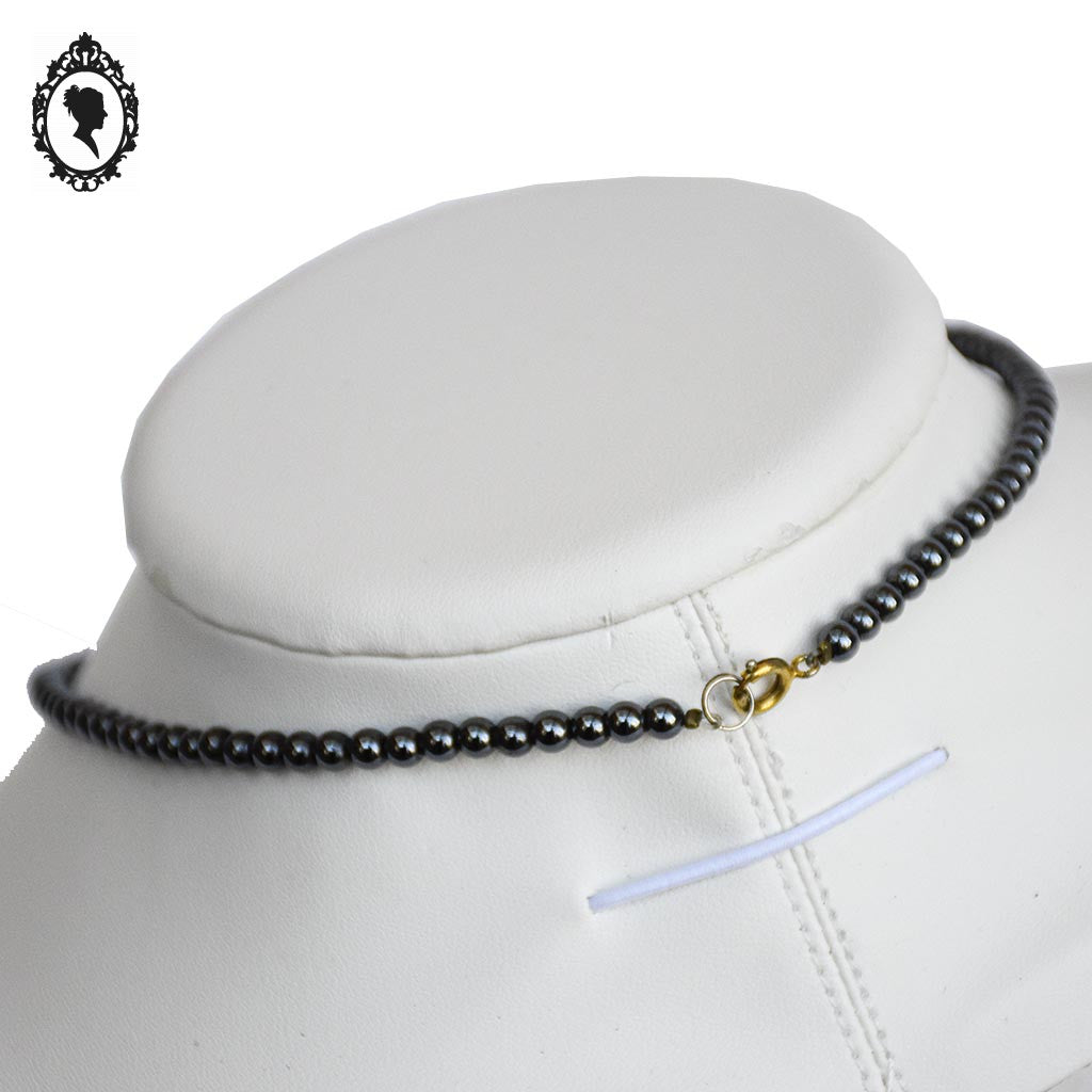 Élégant collier gris noir pierre hématite perles rondes cascade vintage