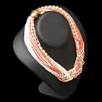 Élégant collier rose saumon beige multi rangs bijou fantaisie vintage