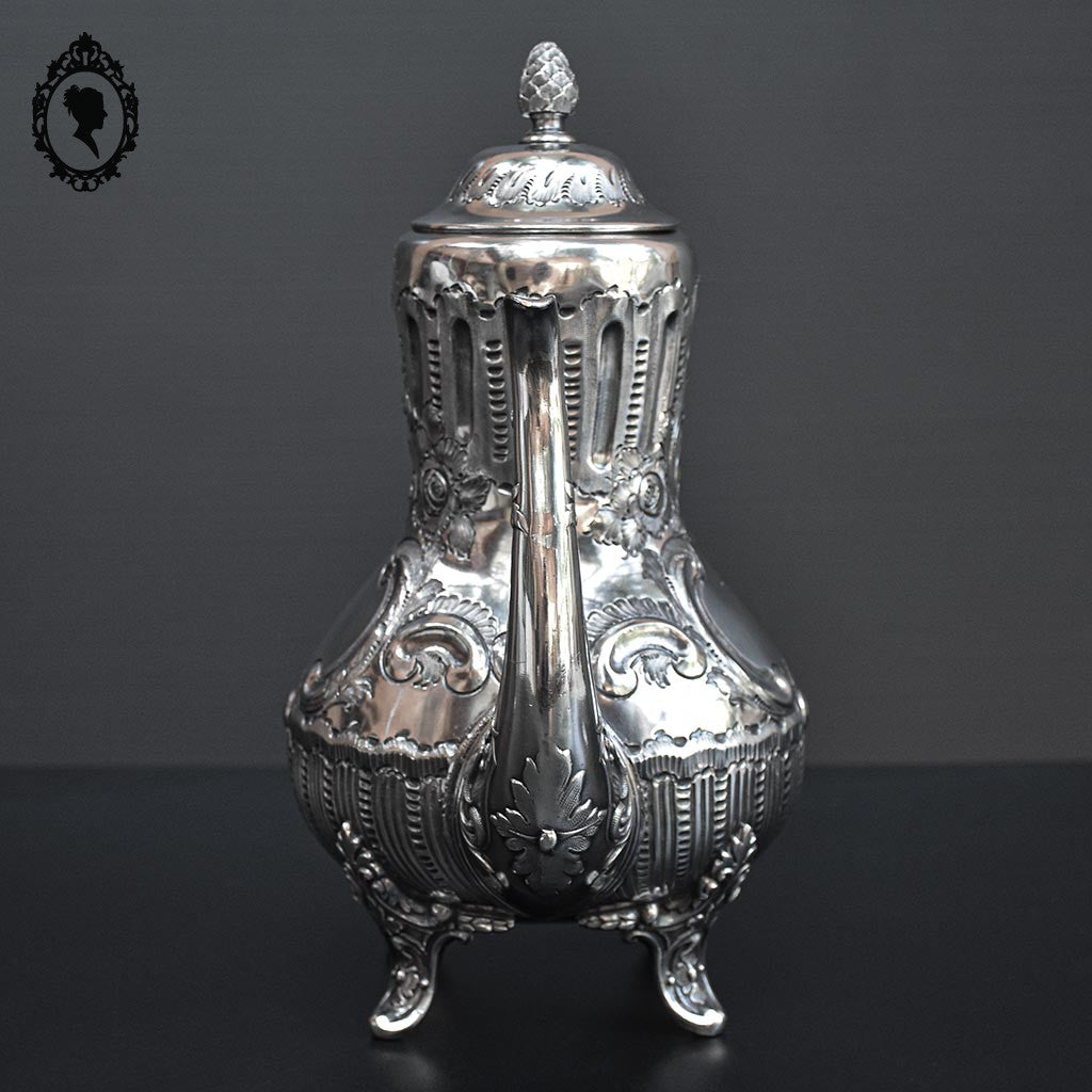Élégante théière métal argenté décor arabesque ancienne