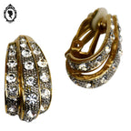 Élégantes boucles d’oreilles clips diamants strass blanc et dorées 3 rangs vintages