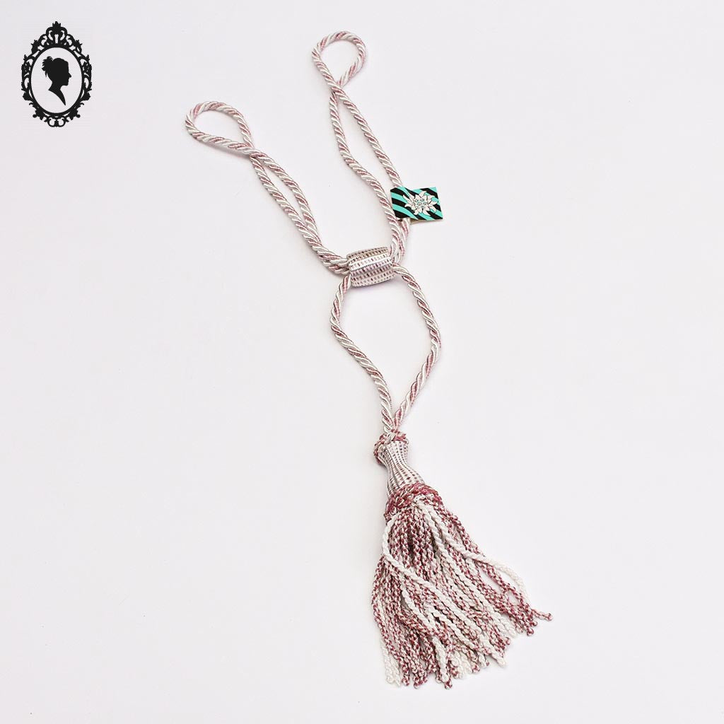 Embrasse pompon cordon rose tendre blanc passementerie pour rideau neuf