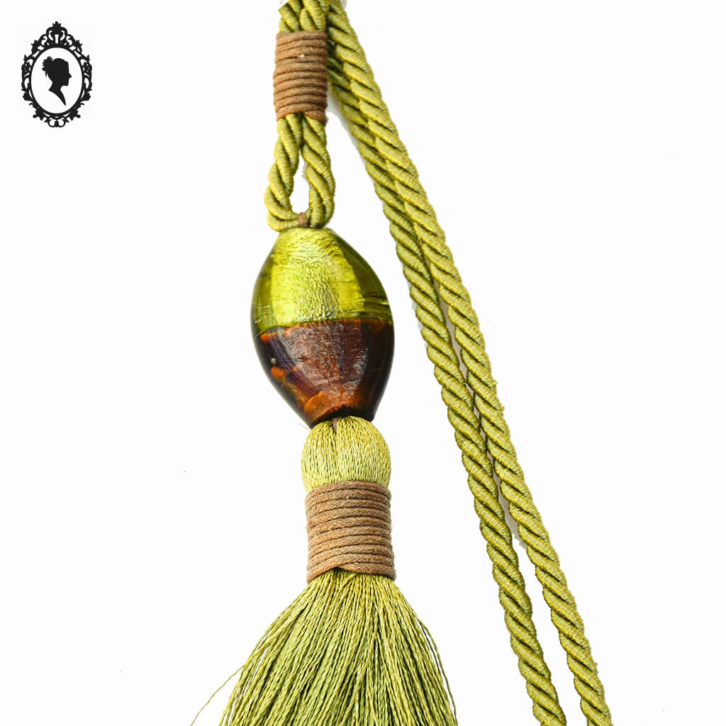 Embrasse pompon gland de clé perle cordon vert passementerie pour rideau style Houles neuf