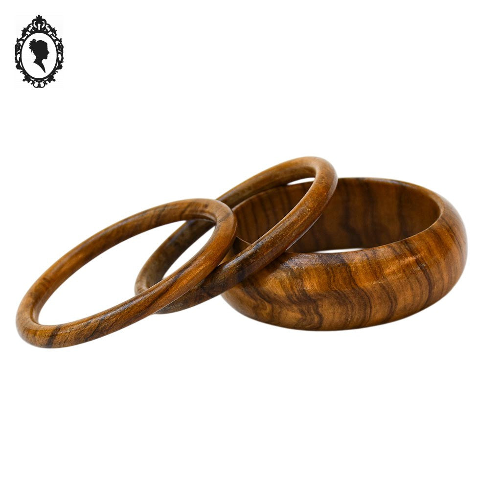 Ensemble de 3 bracelets rigides joncs bois brut vintages