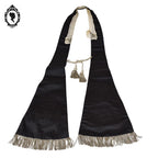 Étole pastorale prêtre Liturgique noir et beige soie broderie pompons fil doré argent ancienne