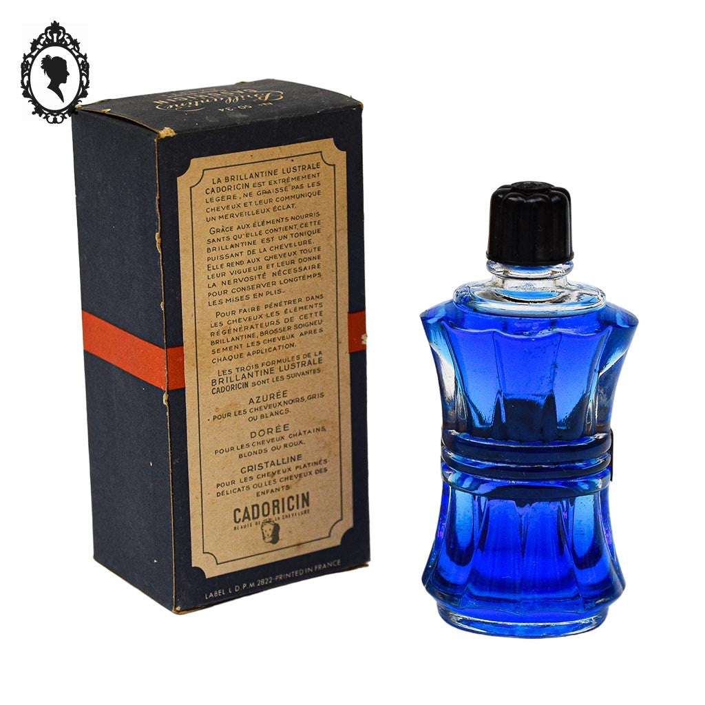 Flacon brillantine lustrale Cadoricin azurée bleu collection parfum vintage