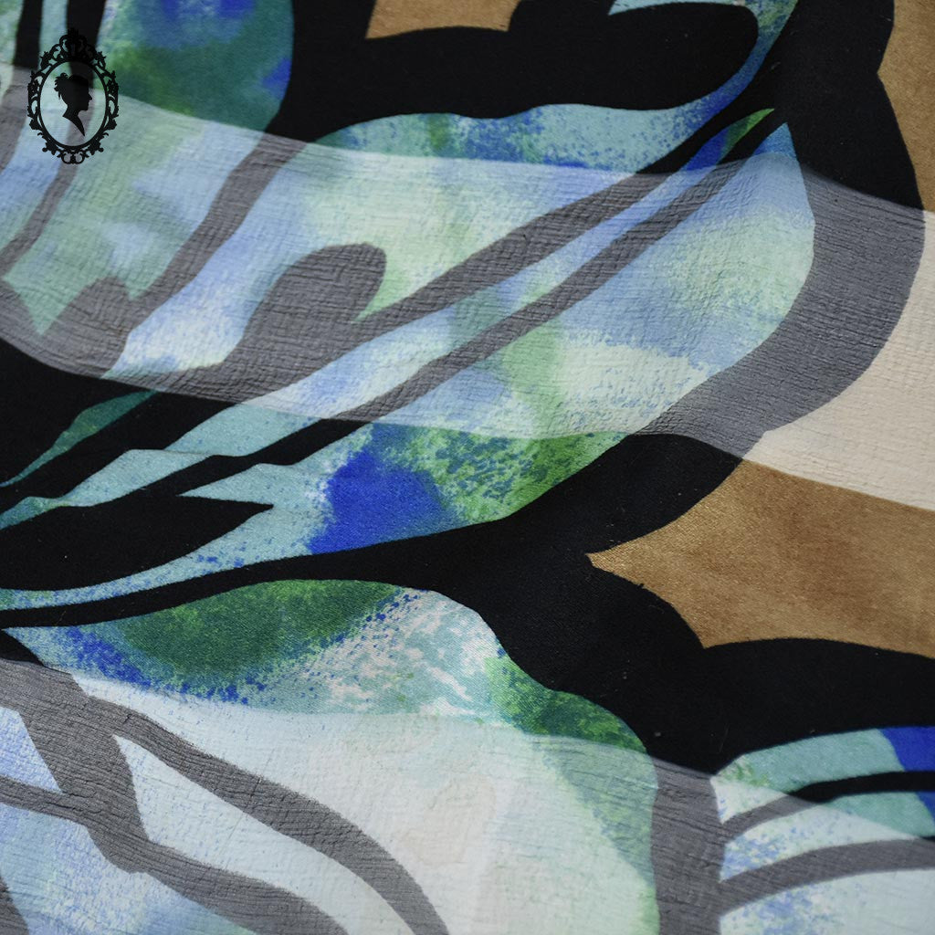 Foulard Ted Lapidus bleu vert beige et noir fleuri vintage