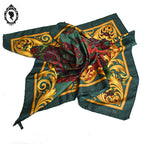 Foulard soie collection Christian Dior CD vert rouge jaune vintage