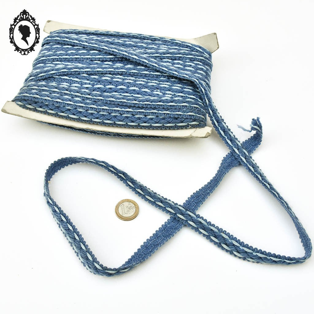 Galon laine bleu brique L 1,7 cm passementerie vintage pop