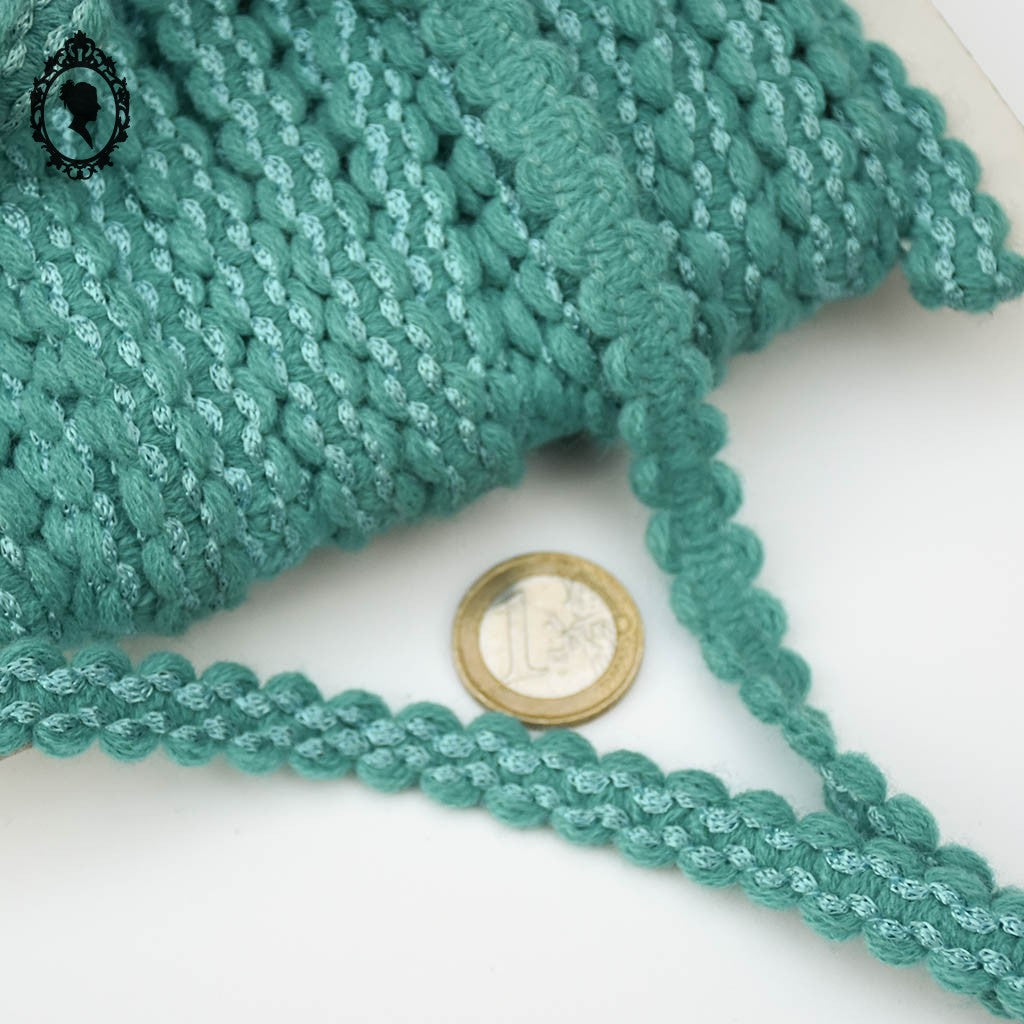 Galon laine bleu turquoise L 1,2 cm vintage