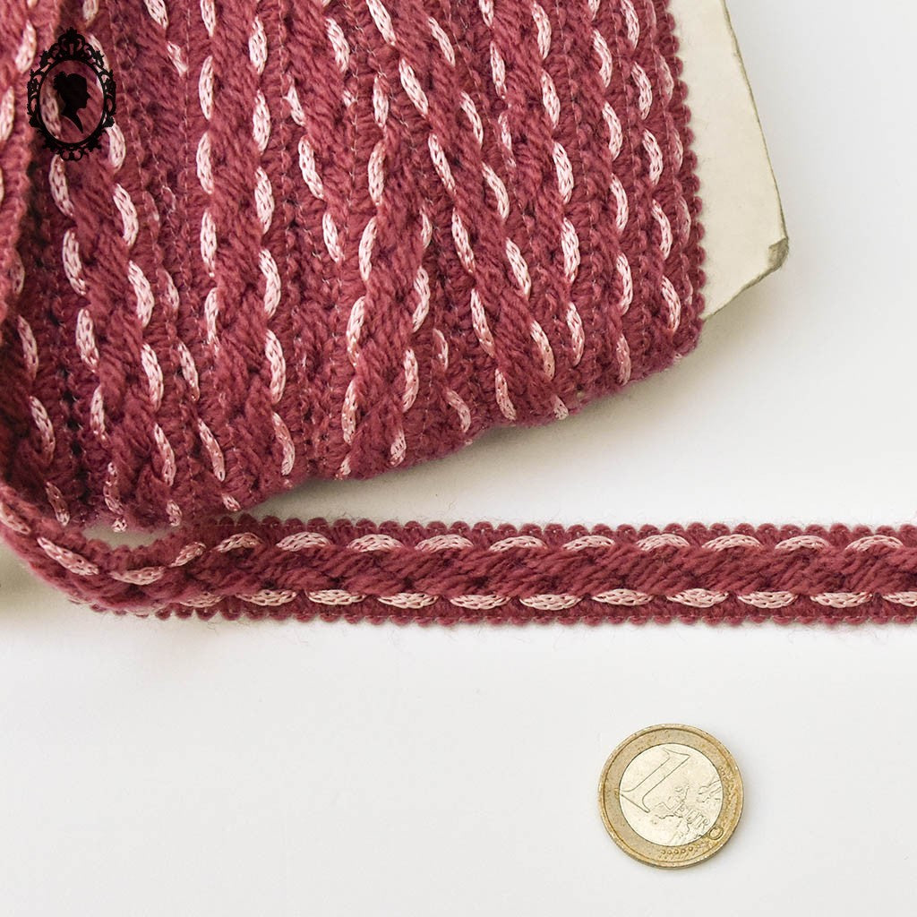 Galon laine rose ancien L 1,7 cm passementerie vintage pop