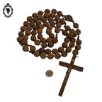 Grand Chapelet Rosaire en bois brut objet religieux avec Christ en régule ancien