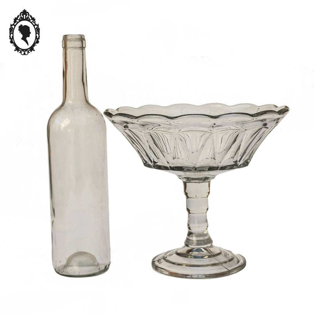 Grand compotier coupelle coupe serviteur plat creux sur pied verre moulé rond H 23 cm