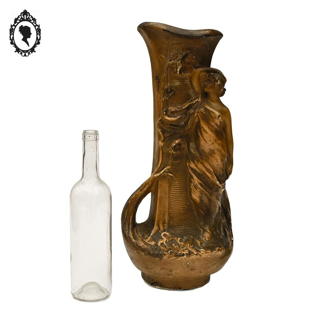 Grand vase Art Nouveau Gustave Van Vaerenbergh en plâtre marron ancien