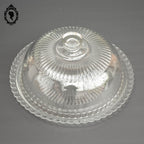 Grande cloche à fromage transparente en verre blanc avec son assiette plateau vintage
