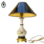 Grande lampe de table à poser porcelaine fleurie laiton ancienne