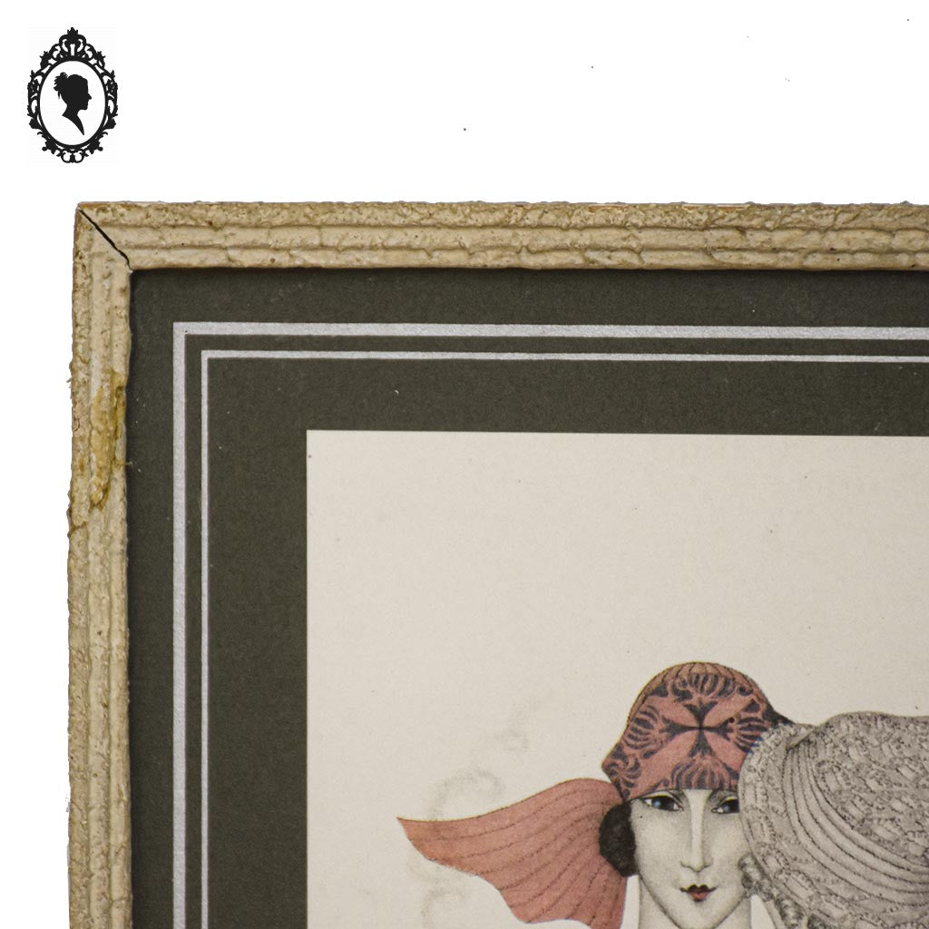 Gravure Art Déco Confidences Chapeau Camille Roger 1922 planche 22 Valentine J. Hugo
