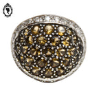Grosse bague en argent et pierre strass beige style boule T 54