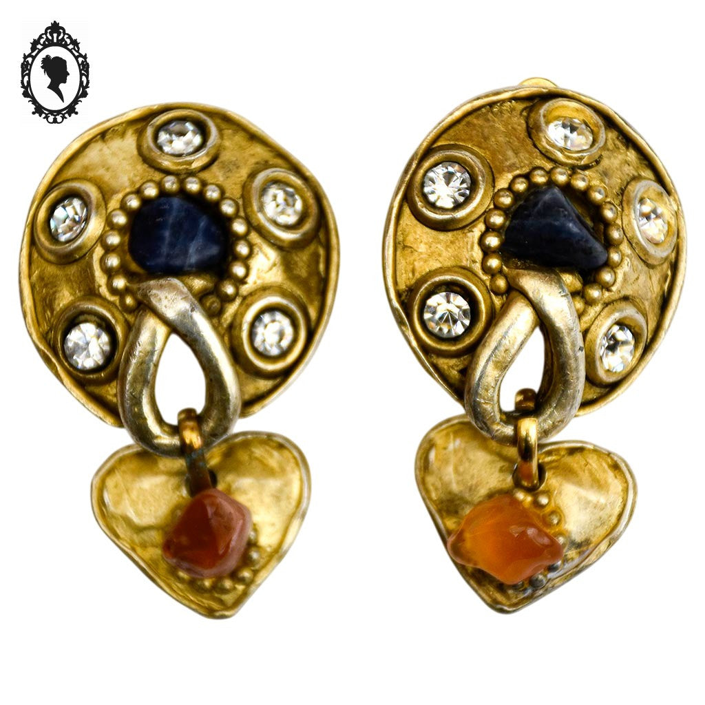 Grosses boucles d’oreilles clips dorées signées Claire Dévé bijou vintage