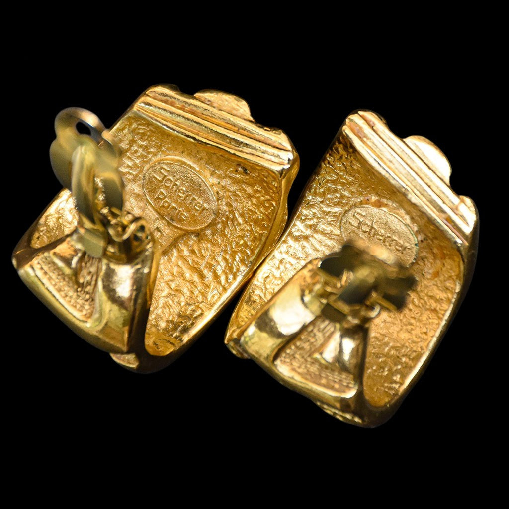 Grosses boucles d’oreilles clips dorées signées Sherrer bijou vintage
