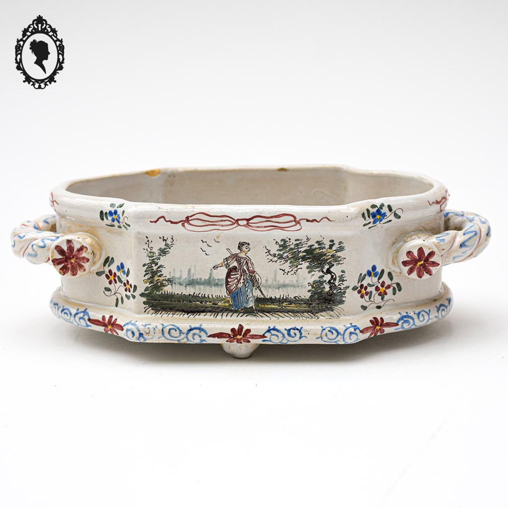 Jardinière ou plat trépied faïence Aprey ancien XIXe siècle