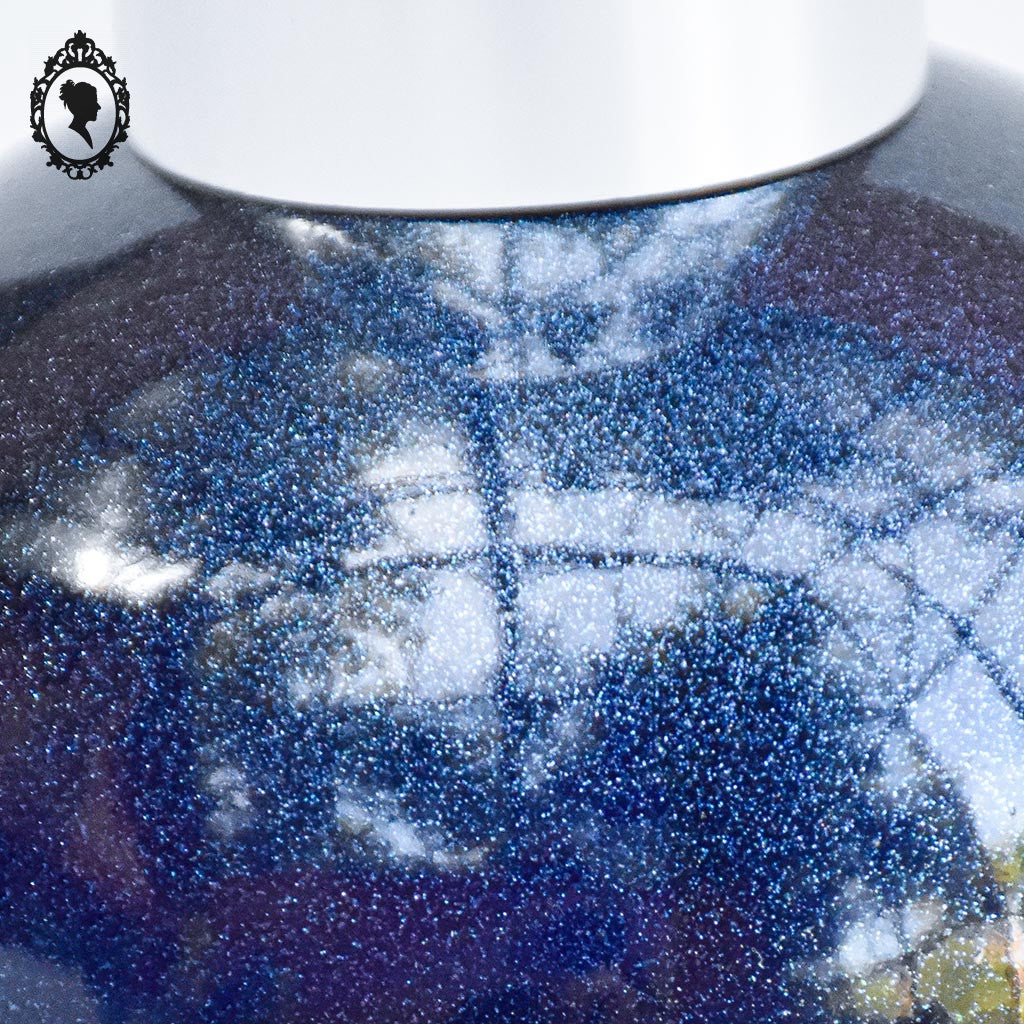 Lampe Berger bleu nuit à paillettes et gris argent