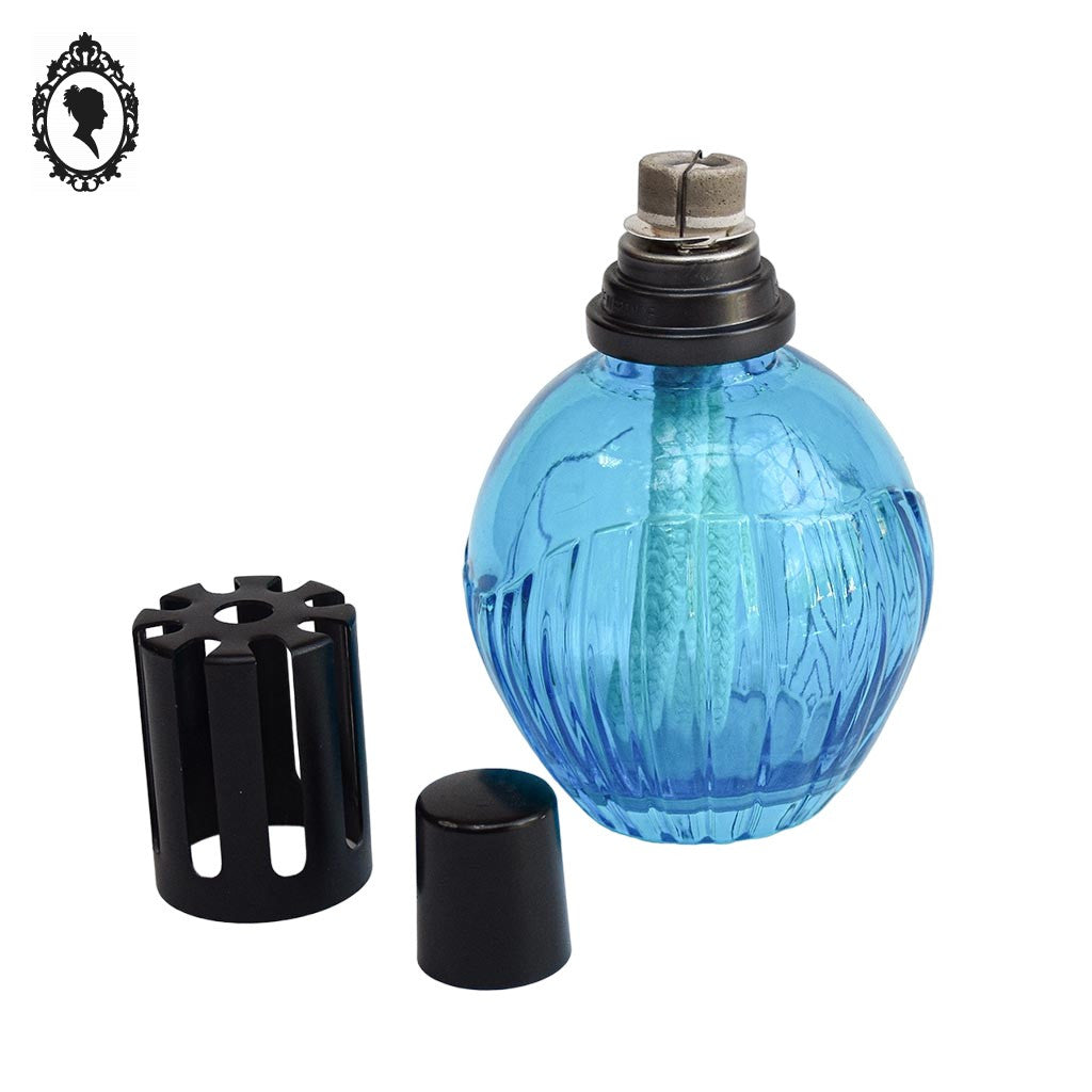 Lampe Berger verre bleu transparent et noir boule